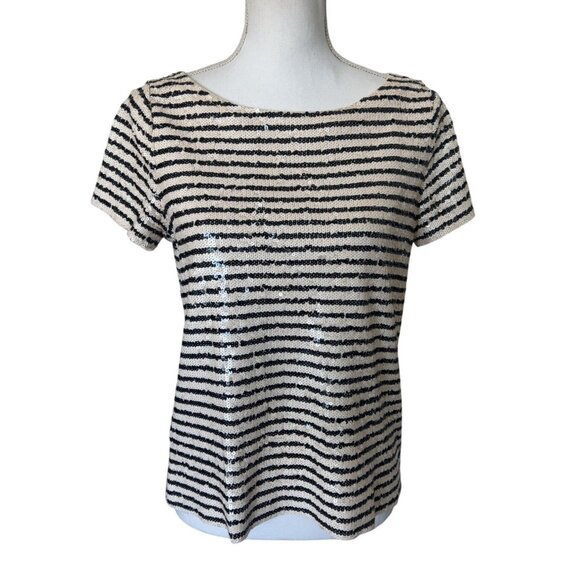 J.Crew Sequin Stripe Shirt Size S‎ Black White - Picture 1 of 9
